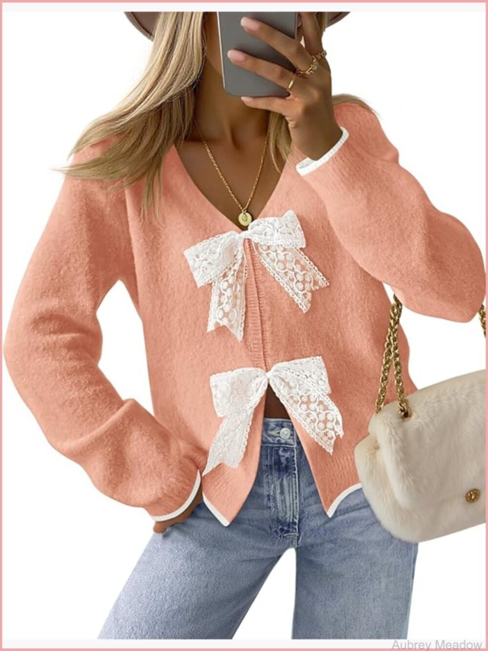 Women's Chunky Knit Cardigan Tie Front Bow Long Sleeve Sweater